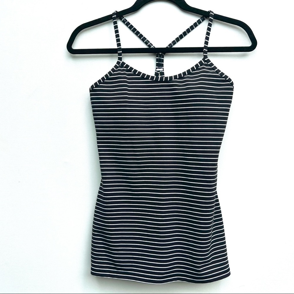 Lululemon Power y tank black white parallel striped  6 top